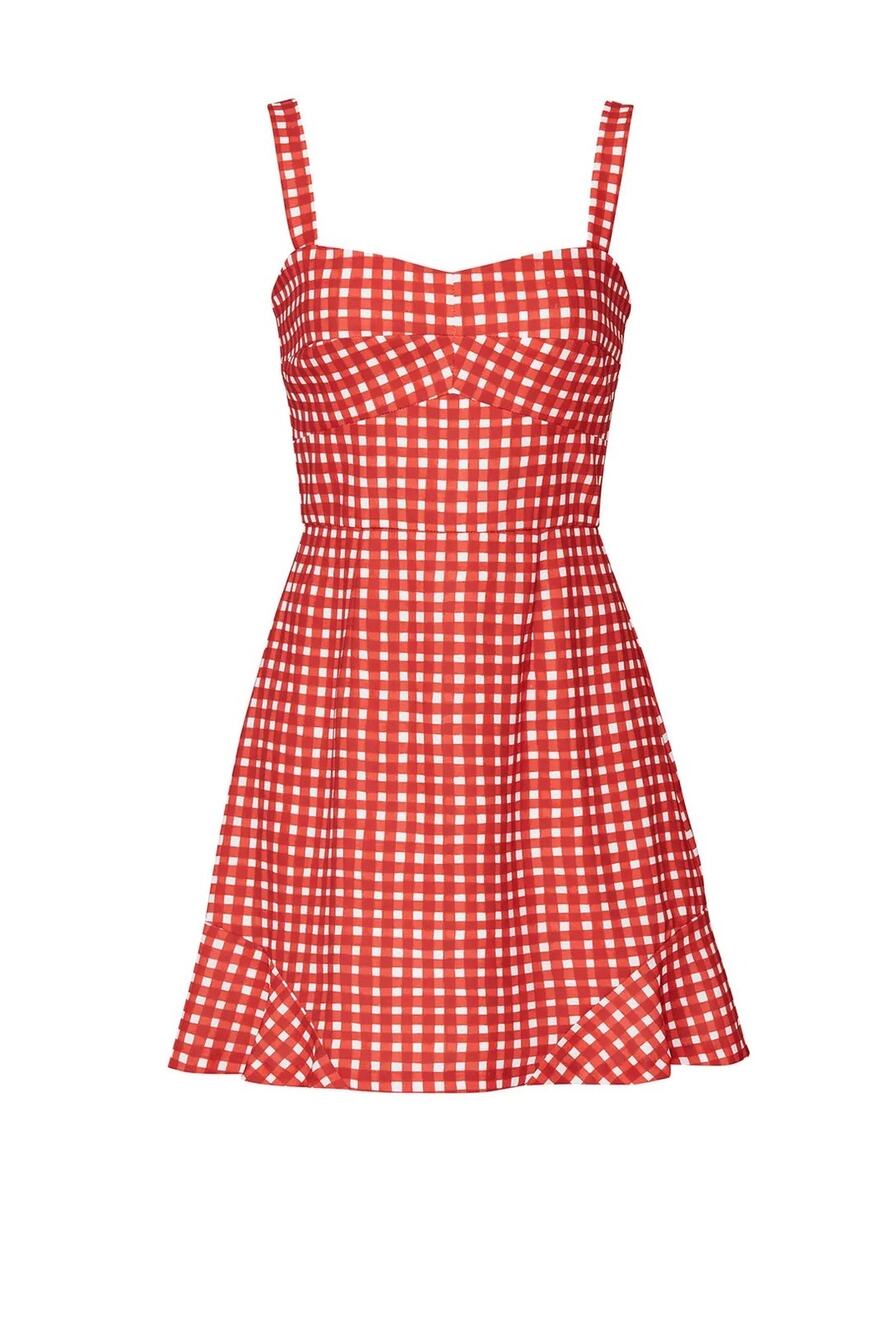 Hutch Anthropologie Red White Gingham Mini Checkered Dress McKenzie Fit Flare 10